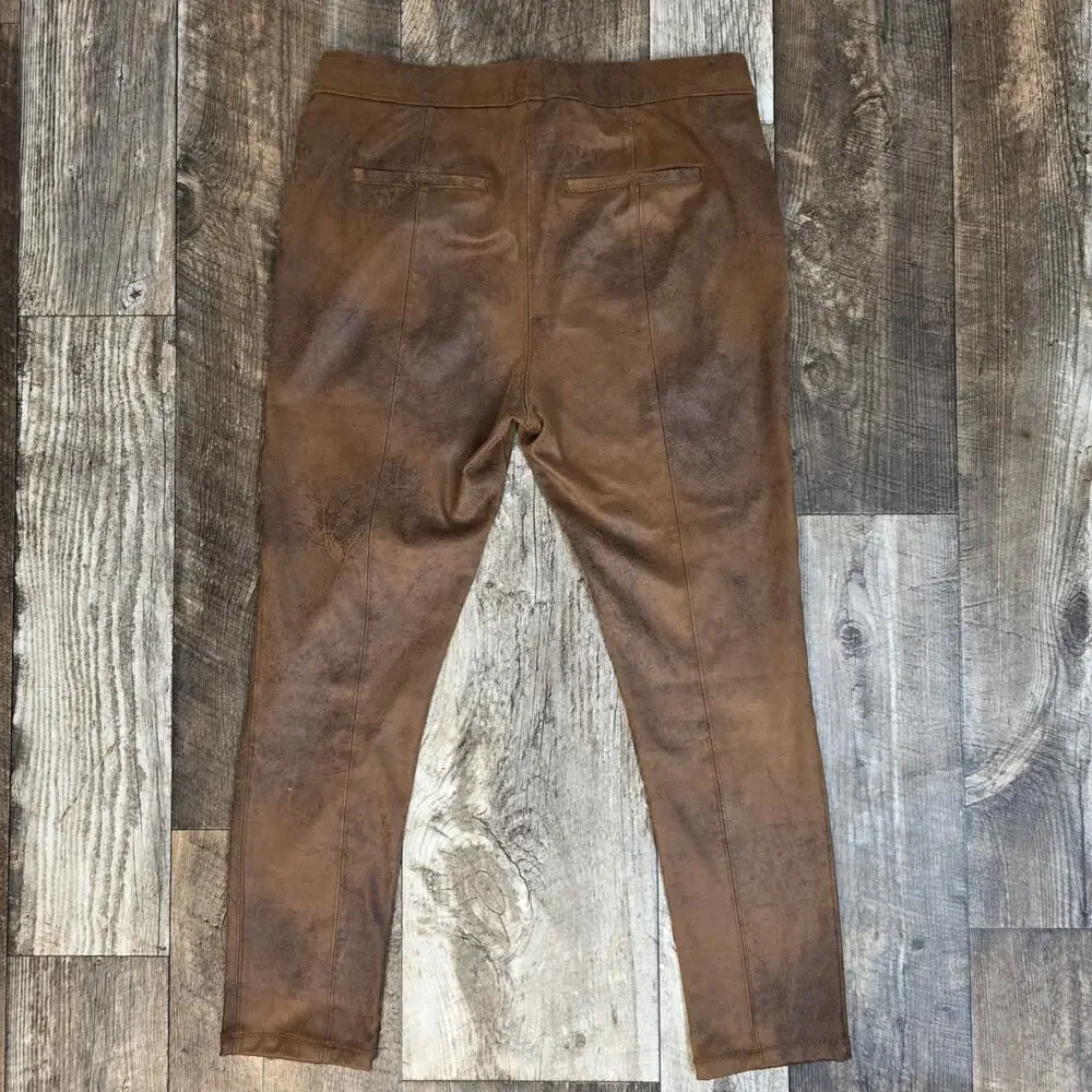 Free People Vegan Suede Skinny Pants Brown Moto Leggings Boho Fall Size 31
